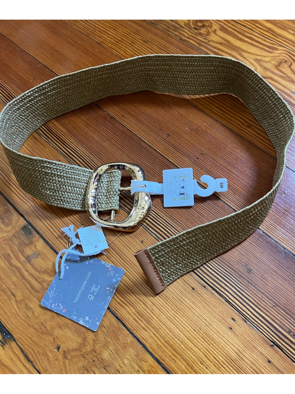 Haute Hippie Olive Woven Stretch Belt with Gold Buckle